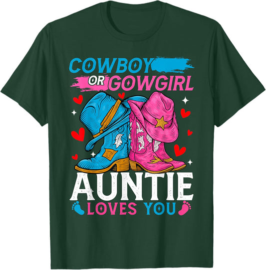Cowboy Or Cowgirl Auntie Loves You Gender Reveal T-Shirt - T-Shirt | Forest