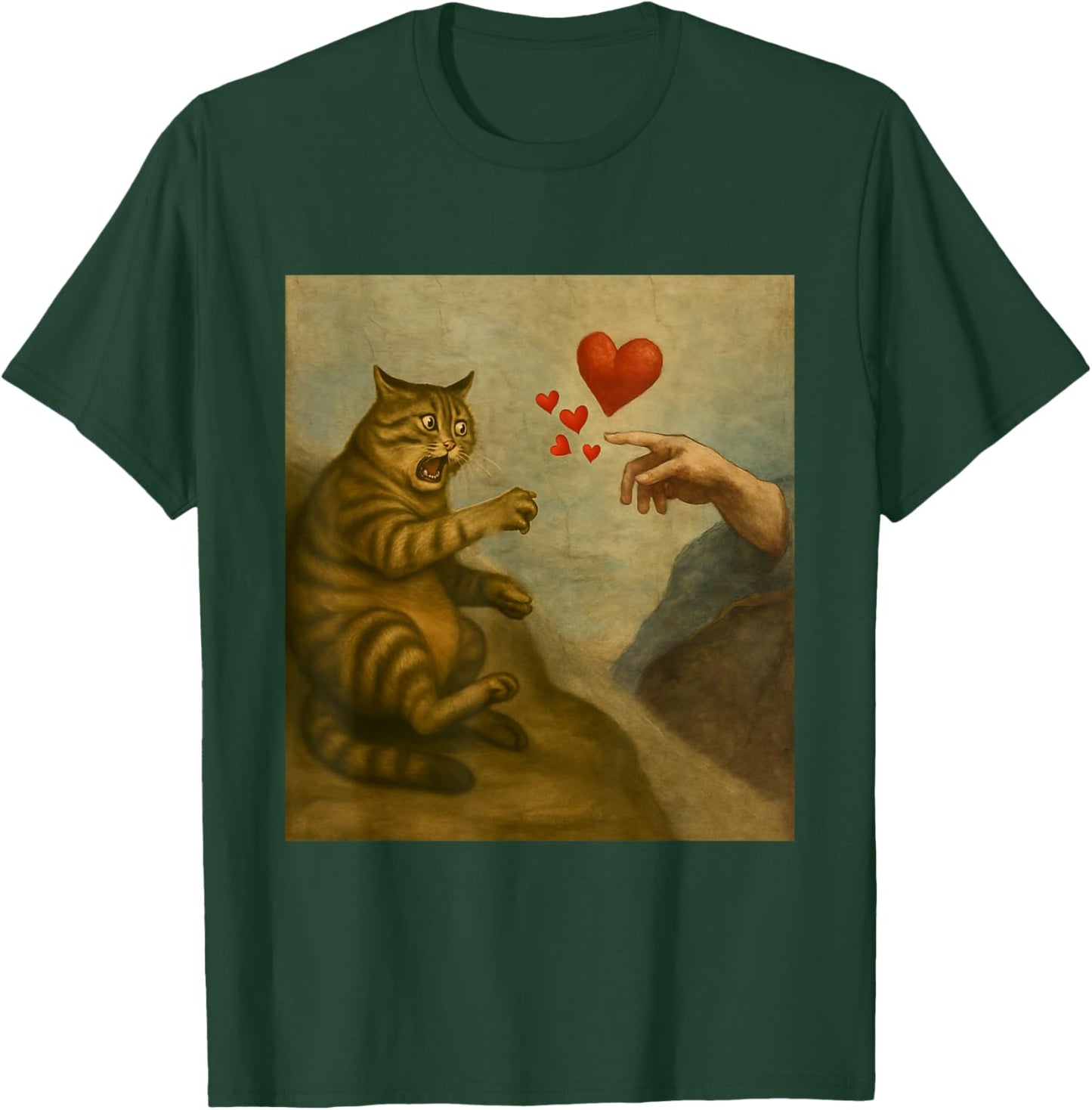 Cat Swatting God's Hand with Hearts Parody Cats T-Shirt - T-Shirt | Forest