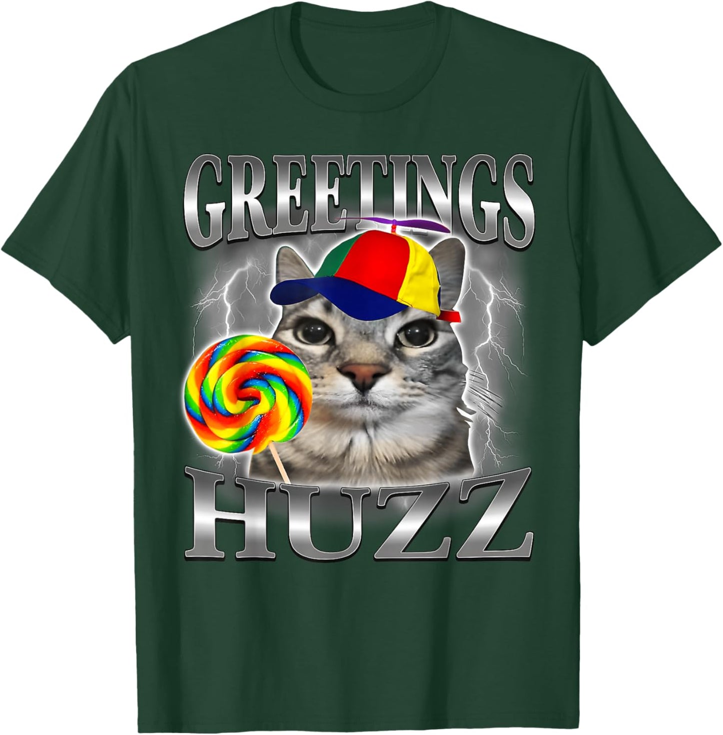 Greetings Huzz Funny Cat Meme Lovers Silly Cats Brainrot T-Shirt - T-Shirt | Forest