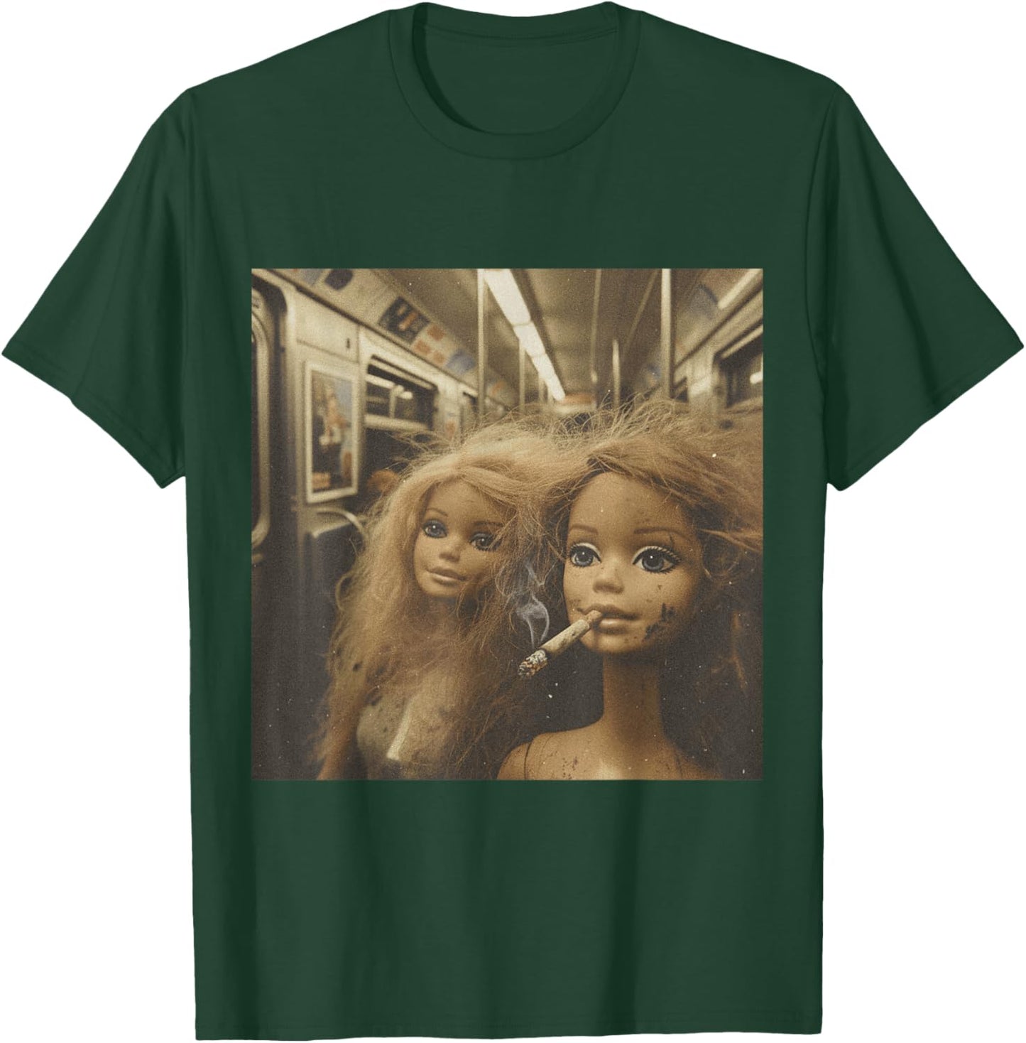 Distressed Doll Smoking Funny Doll Face Meme T-Shirt - T-Shirt | Forest