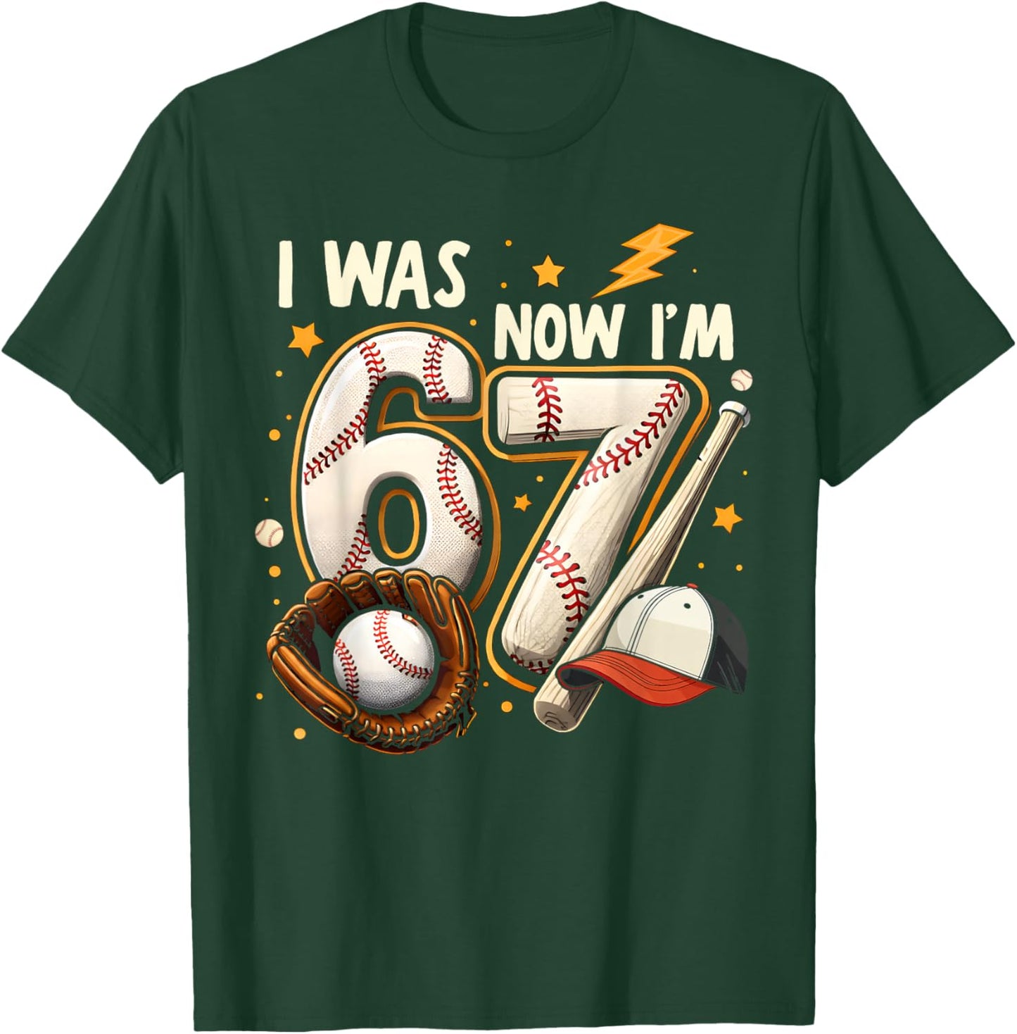 I was 6 Now I'm 7 Birthday Boy Baseball Funny 6 7 Meme Kids T-Shirt - T-Shirt | Forest