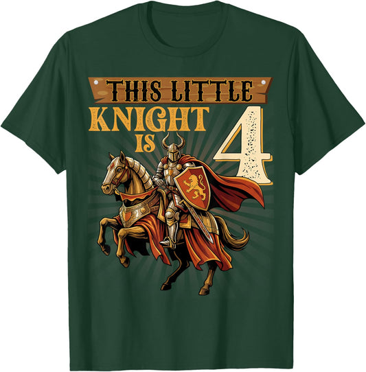 Knight Birthday 4 Years Old Boys 4th Knight Birthday Party T-Shirt - T-Shirt | Forest