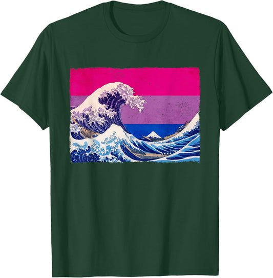 Bisexual Bi Pride Flag Japanese Kanagawa Wave T-Shirt - T-Shirt | Forest