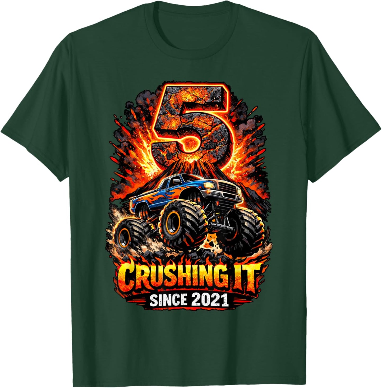 Birthday Monster Truck 5 Year Old Boys 5th Party Born 2021 T-Shirt - T-Shirt | Forest