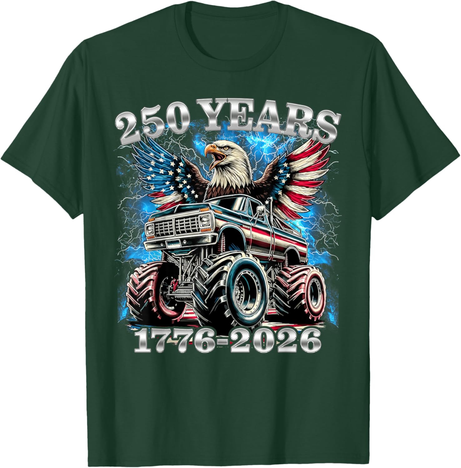USA 250 Years 1776-2026 Monster Truck Eagle Flag Boys T-Shirt - T-Shirt | Forest
