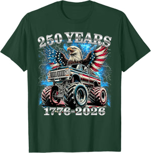 USA 250 Years 1776-2026 Monster Truck Eagle Flag Boys T-Shirt - T-Shirt | Forest
