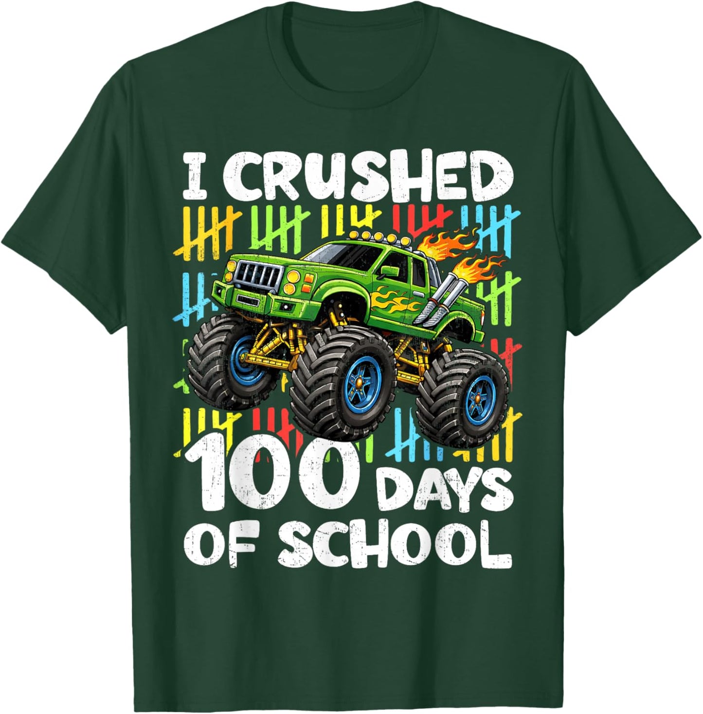 I Crushed 100 Days of School Monster Truck 100th Day Boys T-Shirt - T-Shirt | Forest