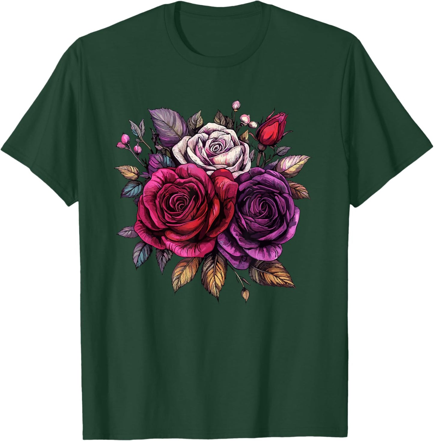 Red Purple White Rose Bouquet Vintage Floral Arrangement T-Shirt - T-Shirt | Forest