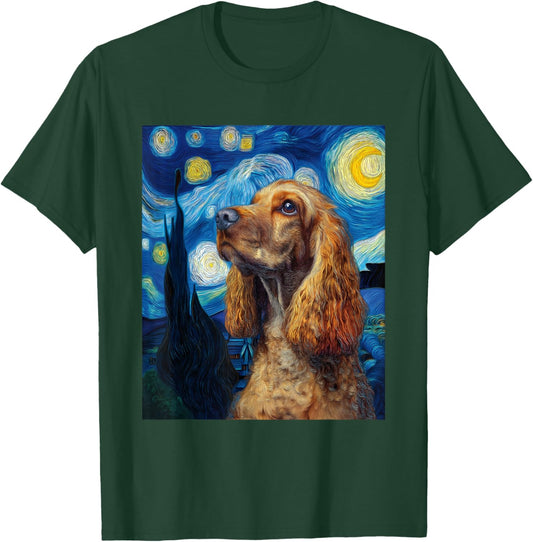 Cocker Spaniel Dog Van Gogh Starry Night Graphic T-Shirt - T-Shirt | Forest