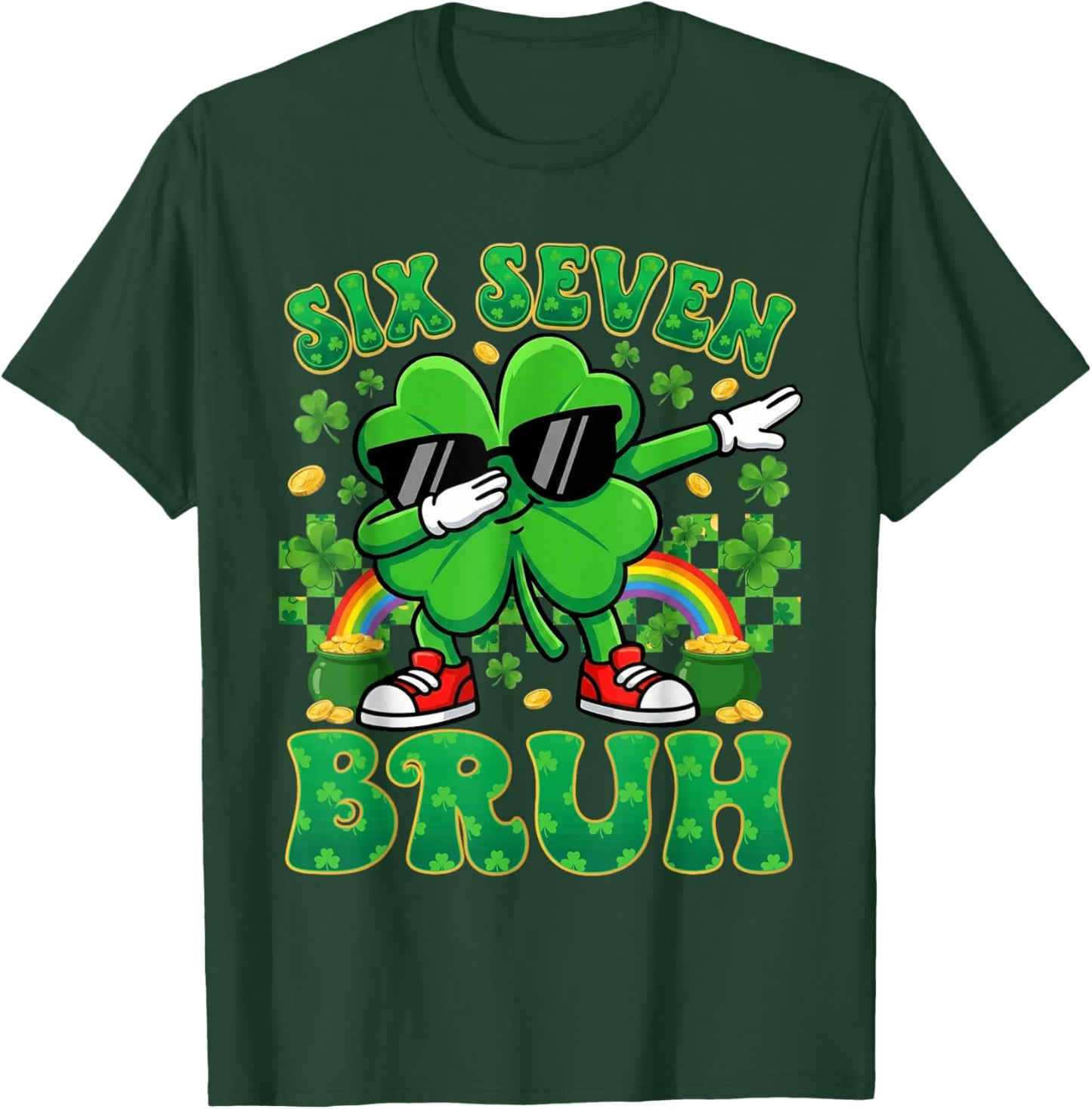 67 St Patricks Day Boys Kids Dabbing Shamrock Six Seven Bruh T-Shirt - T-Shirt | Forest