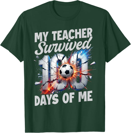 100 Days of School Soccer Drip 100th Day of School Boys Kids T-Shirt - T-Shirt | Forest