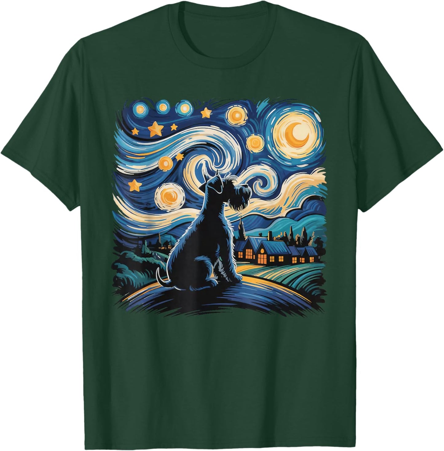 Funny Schnauzer Lover Schnauzer Dog with Starry Night Parody T-Shirt - T-Shirt | Forest
