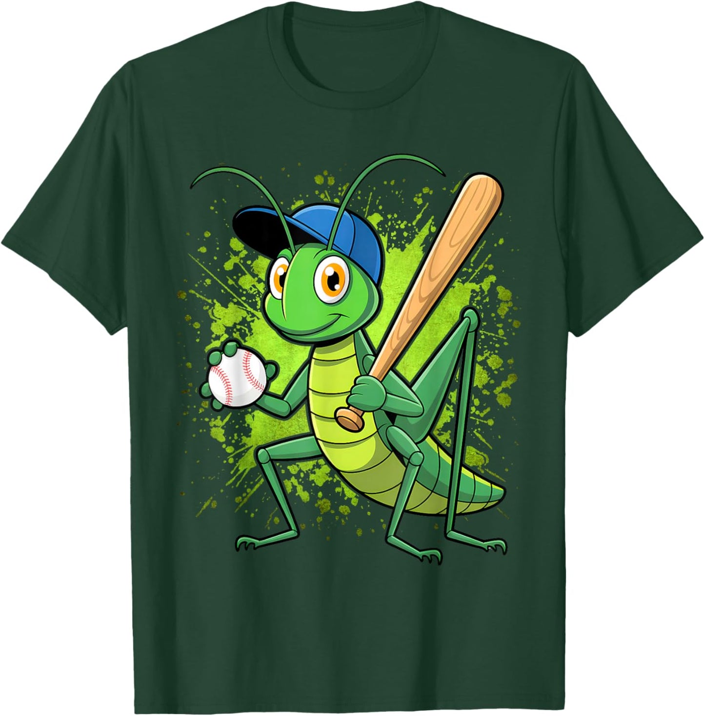 Baseball Grasshopper Insect Lover Mascot Player Bat T-Shirt - T-Shirt | Forest