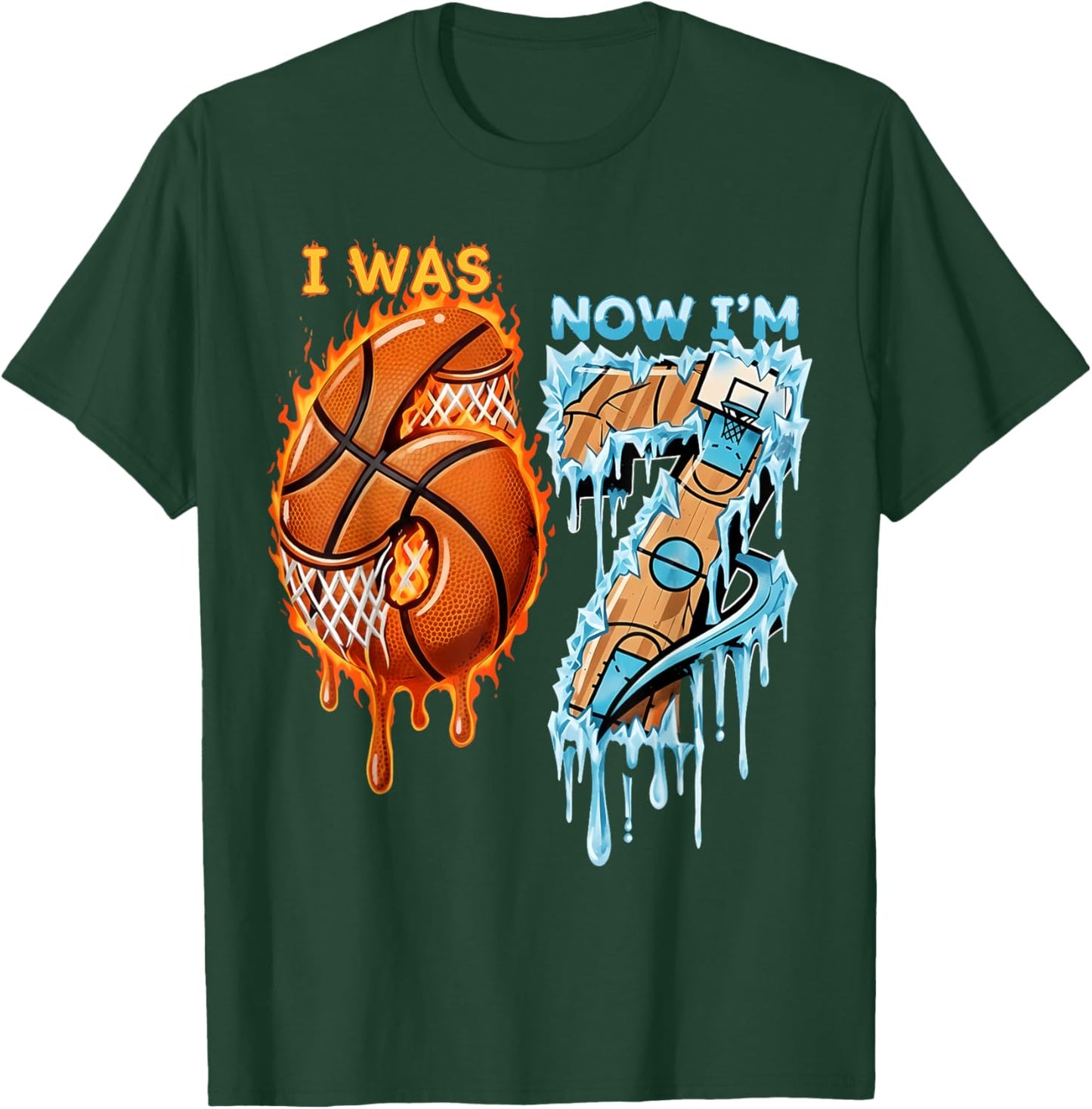 I was 6 Now I’m 7 Birthday Basketball Football Hockey Sports T-Shirt - T-Shirt | Forest