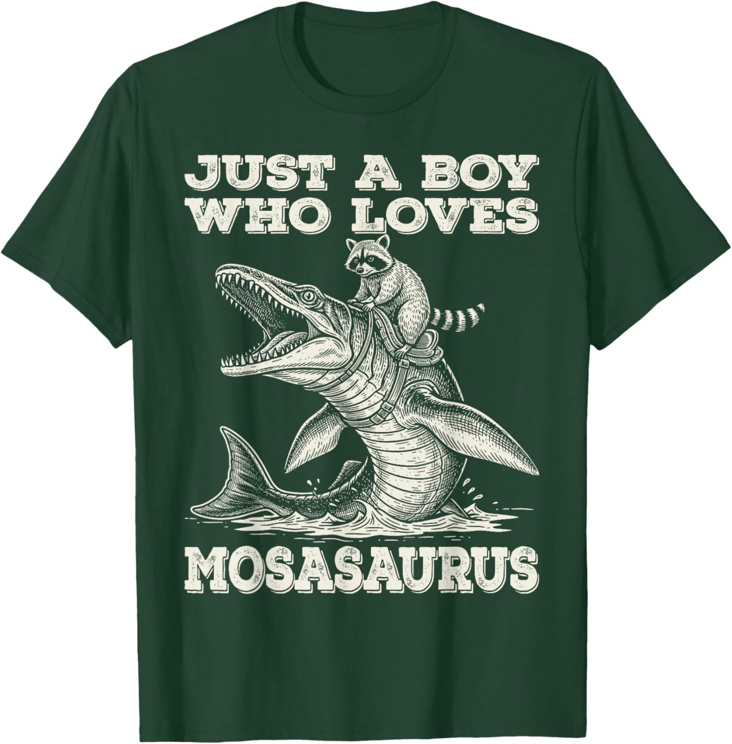 Vintage Just A Boy Who Loves Mosasaurus Raccoon T-Shirt - T-Shirt | Forest