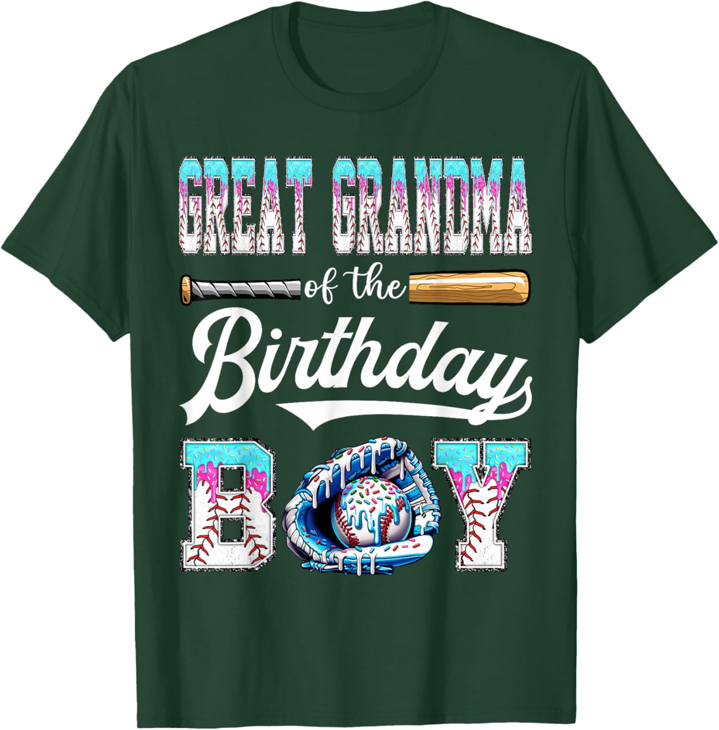 Great Grandma of The Birthday Boy Baseball Ice Cream Drip T-Shirt - T-Shirt | Forest