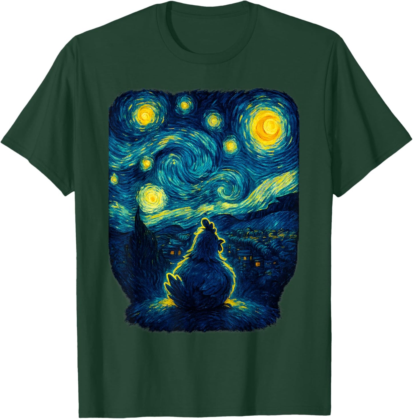 Chicken Starry Funny Night Van Gogh Farm Lover Girls Women T-Shirt - T-Shirt | Forest