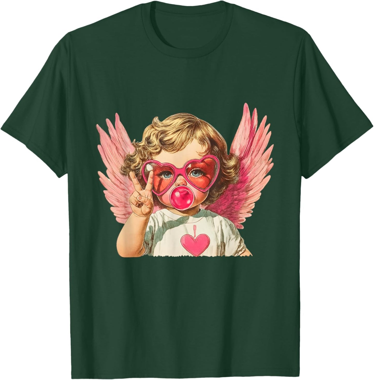 Vintage Cupid Blowing Bubble Gum Heart Sunglasses Valentines T-Shirt - T-Shirt | Forest