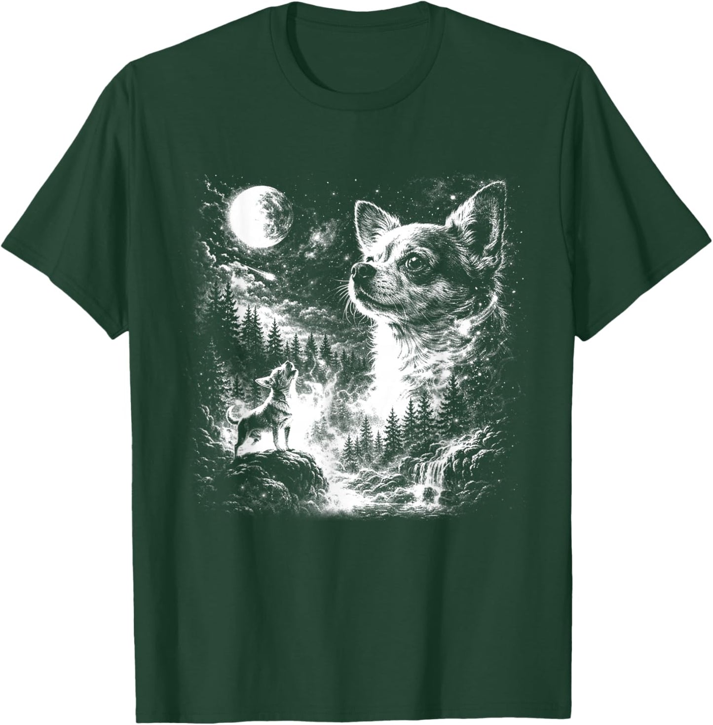 Chihuahua Howling to The Moon Vintage 90s Retro Animal T-Shirt - T-Shirt | Forest