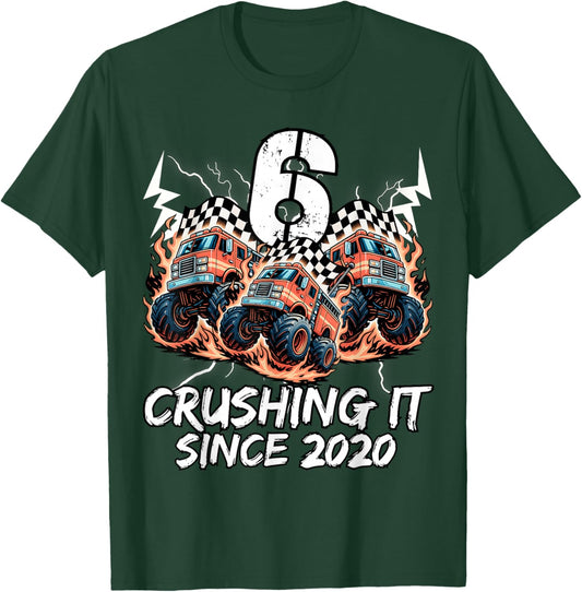 Birthday Firefighter Truck 6 Year Old Boys 6th Born 2020 T-Shirt - T-Shirt | Forest