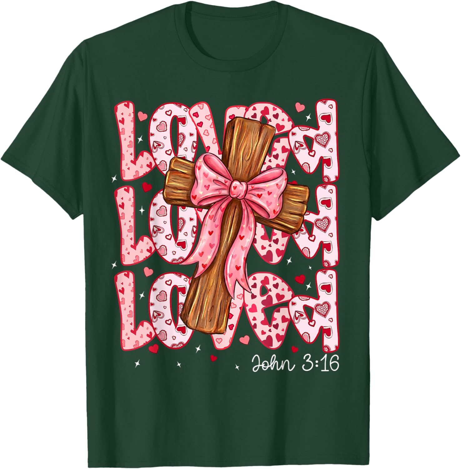 Loved John 3:16 Christian Valentine Day Coquette Faith T-Shirt - T-Shirt | Forest