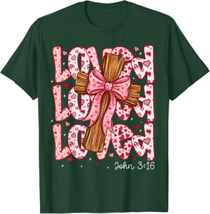 Loved John 3:16 Christian Valentine Day Coquette Faith T-Shirt - T-Shirt | Forest