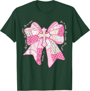 He is Risen Christian Cross Jesus Coquette Bow Bunny Easter T-Shirt - T-Shirt | Forest