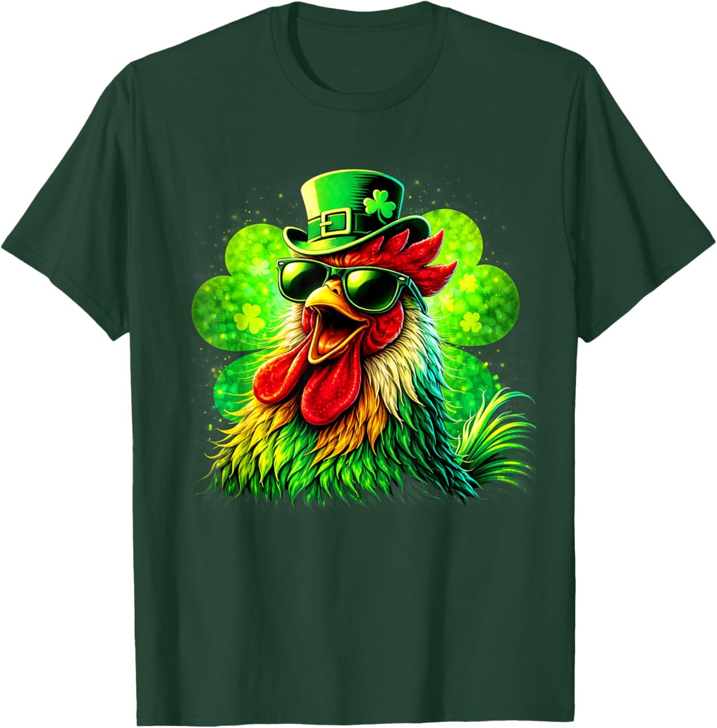 Rooster St Patricks Day Lucky Shamrock Men Women T-Shirt - T-Shirt | Forest