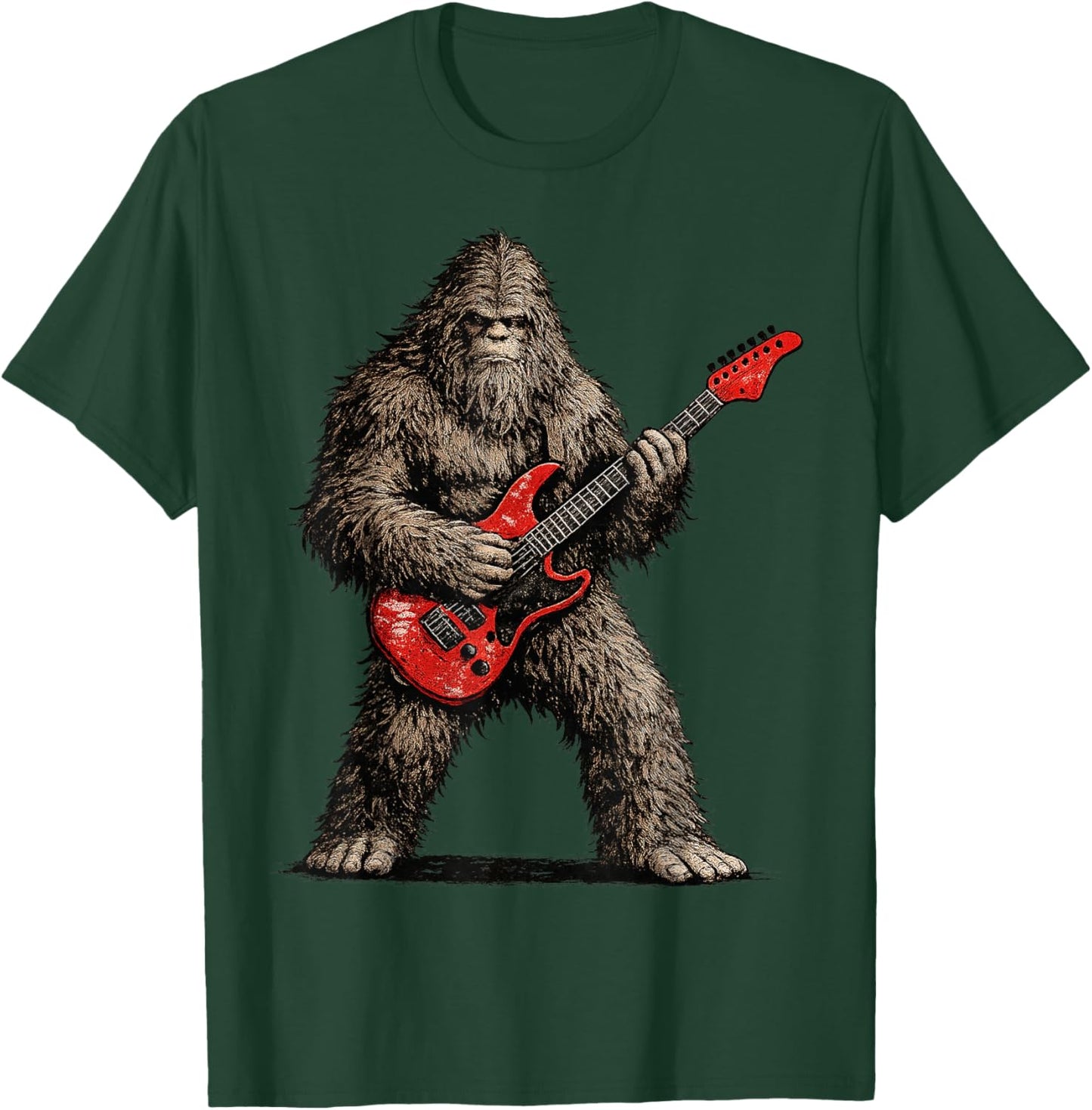 Funny Bigfoot Playing Guitar Rock and Roll Gifts Men Women T-Shirt - T-Shirt | Forest