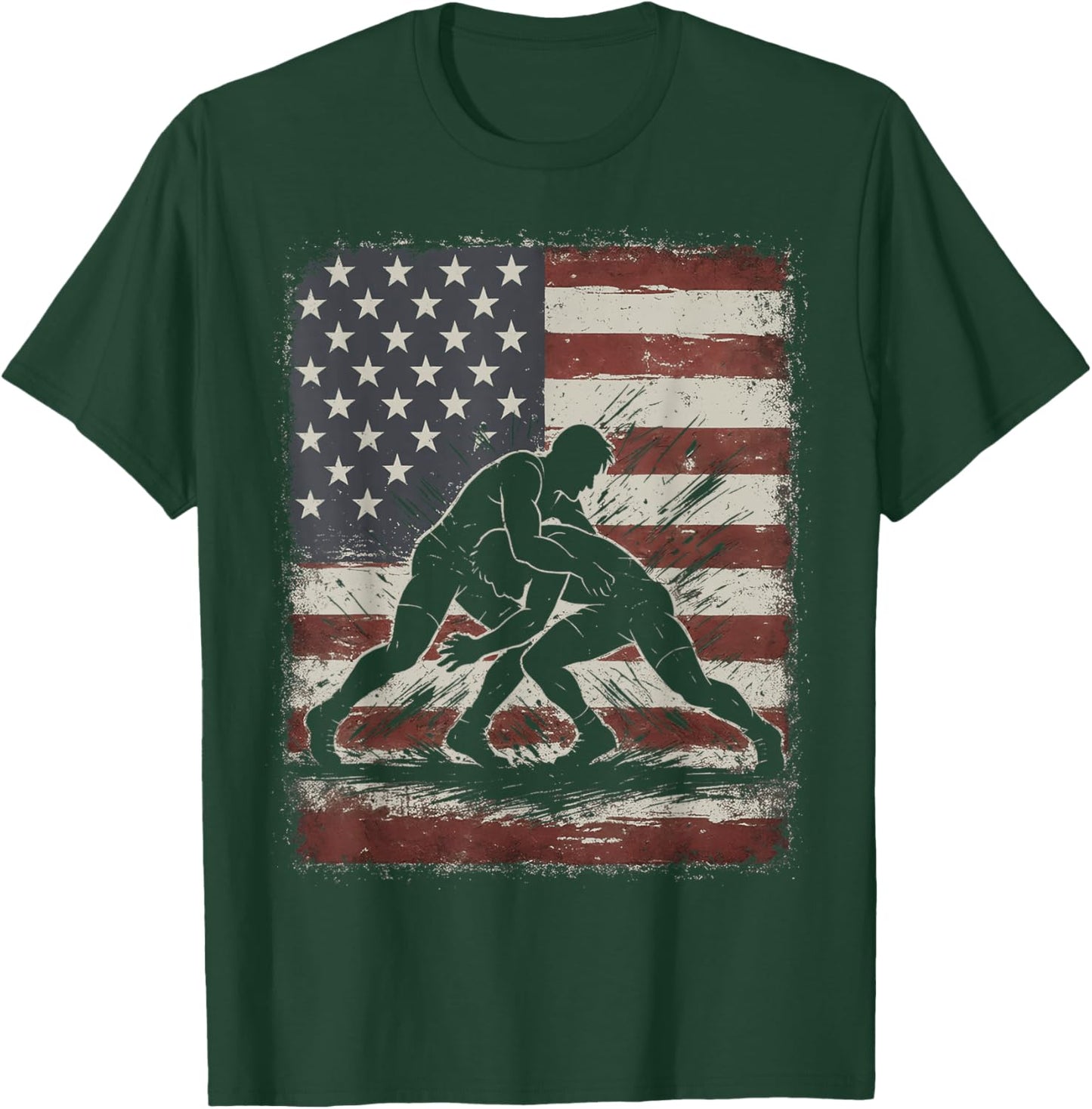 Vintage American Wrestling US Flag Wrestling Wrestler T-Shirt - T-Shirt | Forest
