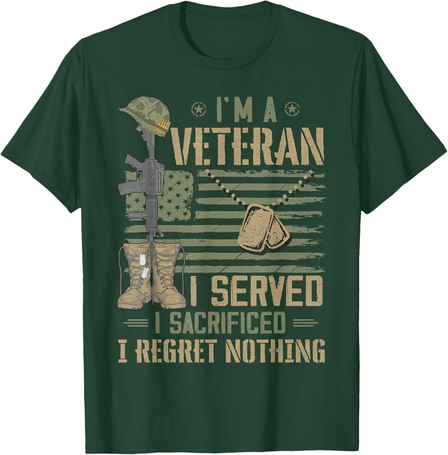 Patriotic Veteran I Served I Sacrificed US Flag Papa Grandpa T-Shirt - T-Shirt | Forest