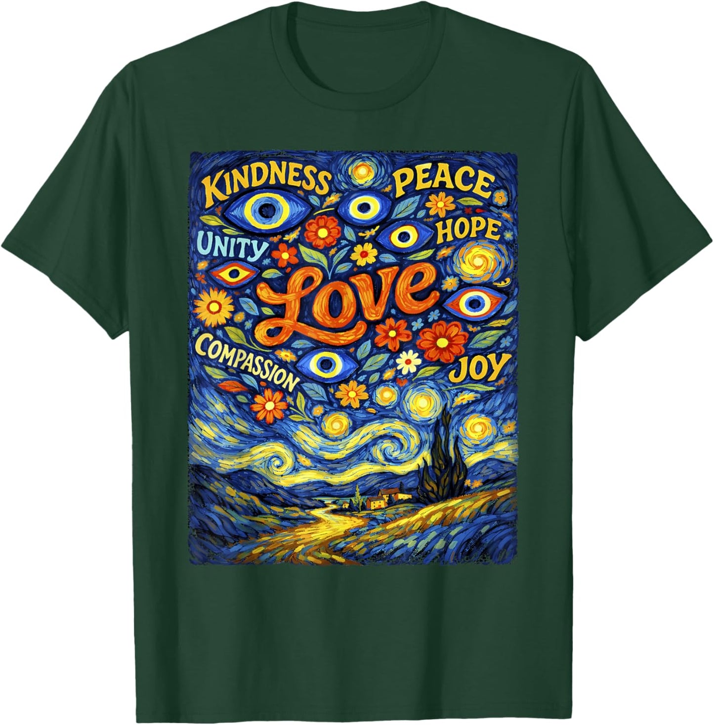 Peace Kindness Love Shirt Hope Evil Eye Van Gogh Graphic T-Shirt - T-Shirt | Forest