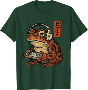 Japanese Gamer Frog Art Men Women Boys Funny Vintage Gaming T-Shirt - T-Shirt | Forest