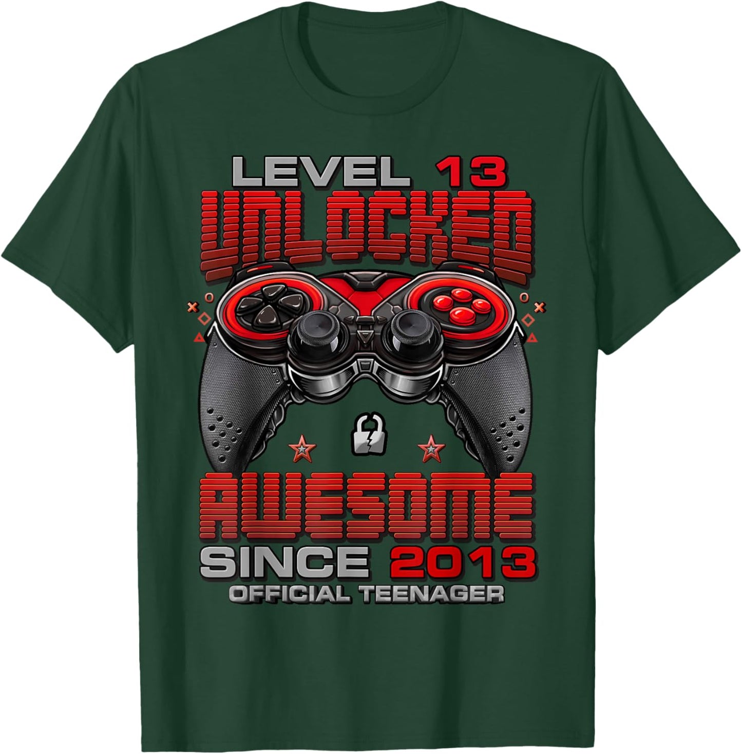 Level 13 Unlocked Awesome Since 2013 13th Birthday Gaming T-Shirt - T-Shirt | Forest