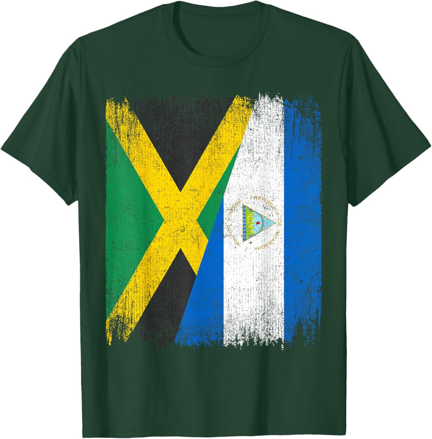 Half Jamaica Nicaragua Flag Jamaican Nicaraguan Pride Roots T-Shirt - T-Shirt | Forest