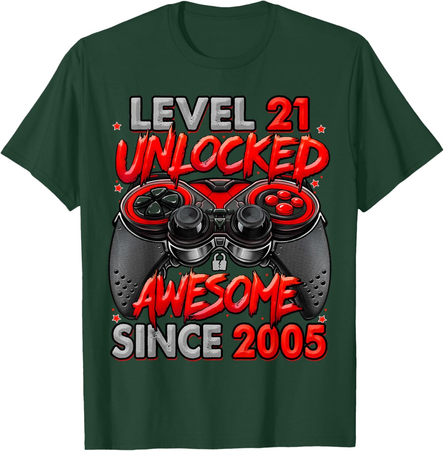 Level 21 Unlocked Awesome Since 2005 21st Birthday Gaming T-Shirt - T-Shirt | Forest