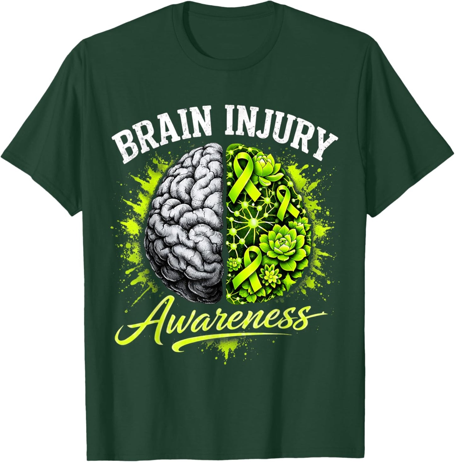 TBI Brain Injury Awareness Survivor Warrior Men Women T-Shirt - T-Shirt | Forest