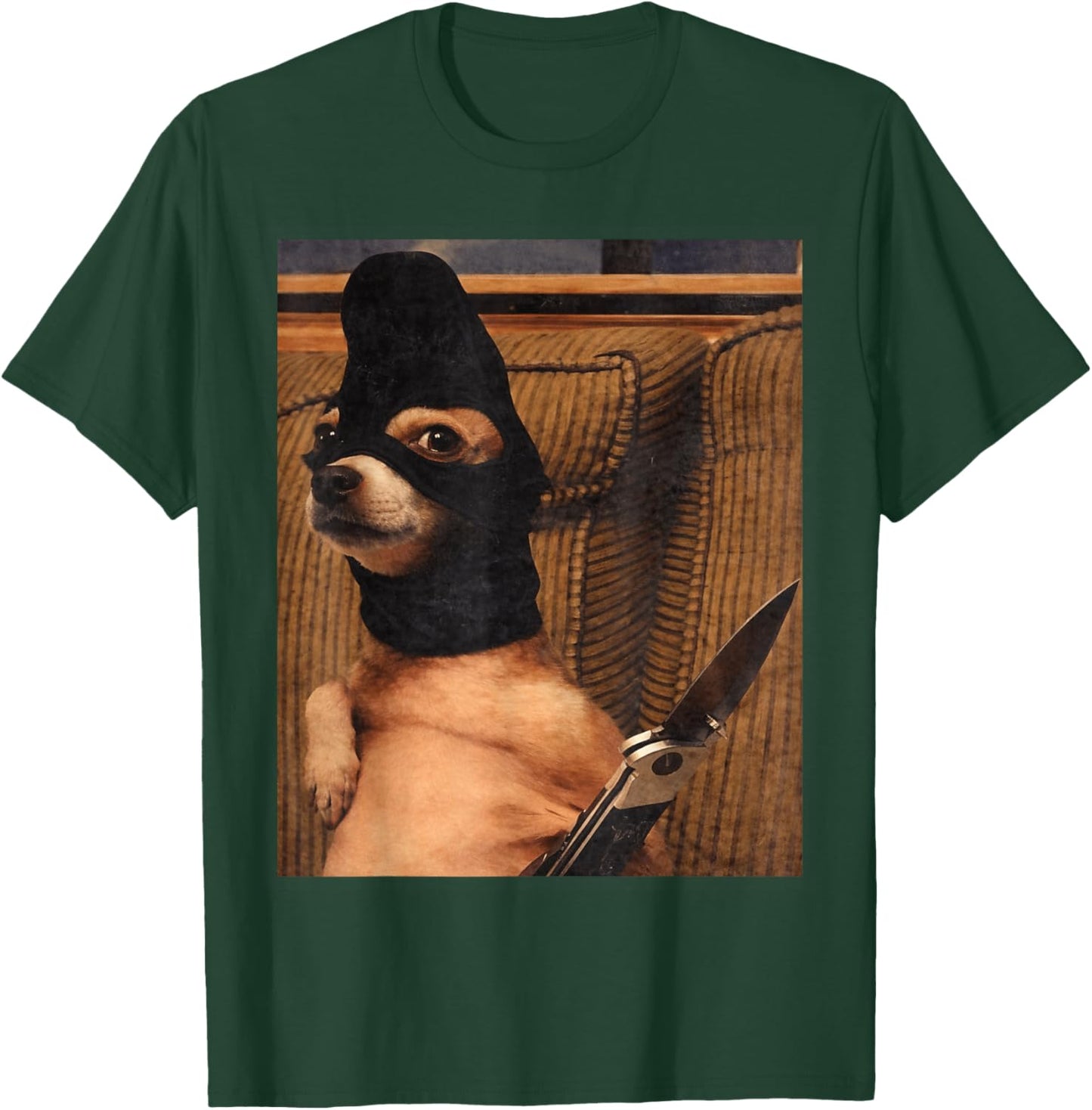 Funny Option Dog with Pocket Knife Funny Dog Art T-Shirt - T-Shirt | Forest