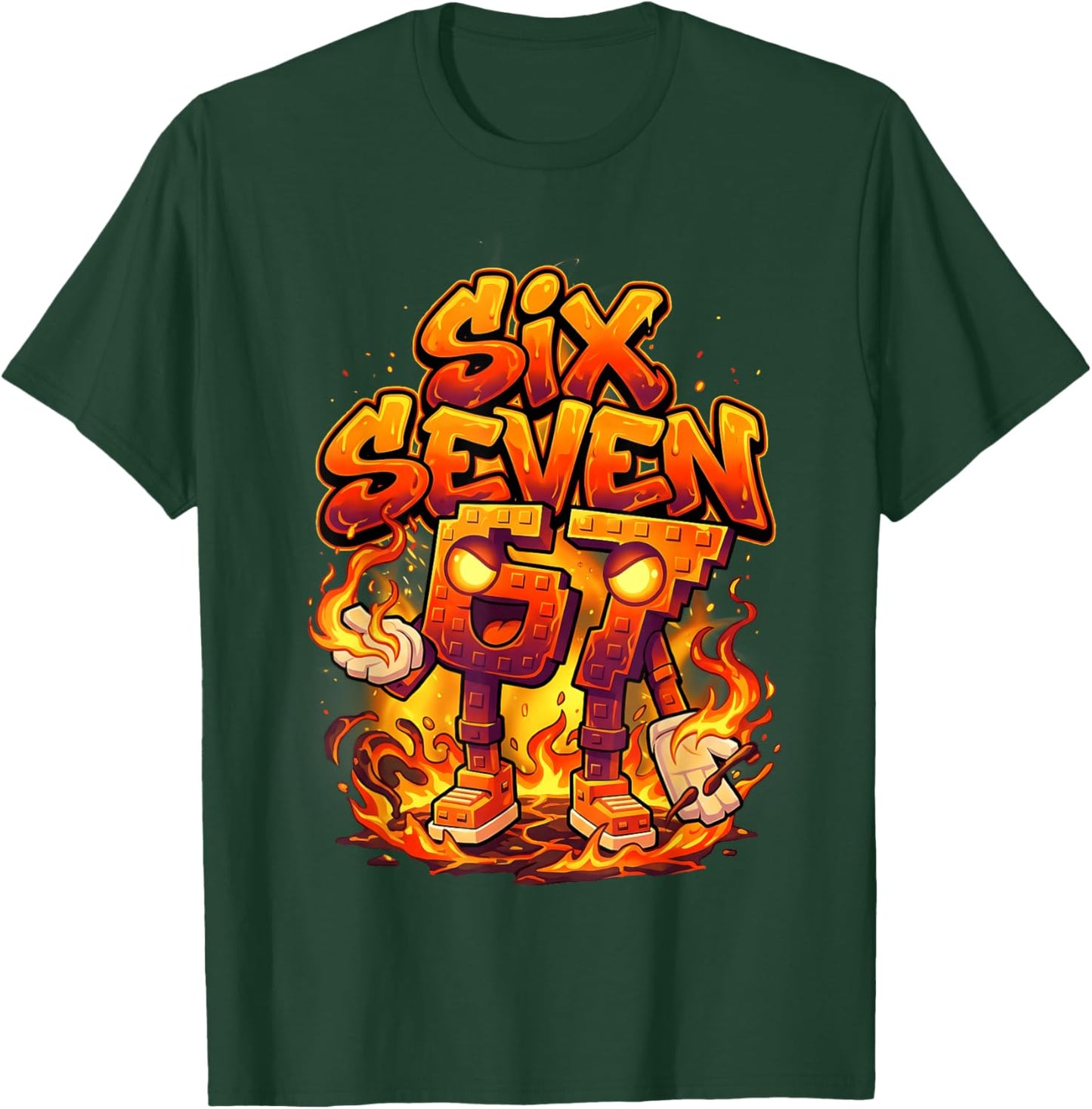 Six Seven 67 Fire Flames 6 7 Brainrot Meme Boy Kid Youth 6-7 T-Shirt - T-Shirt | Forest