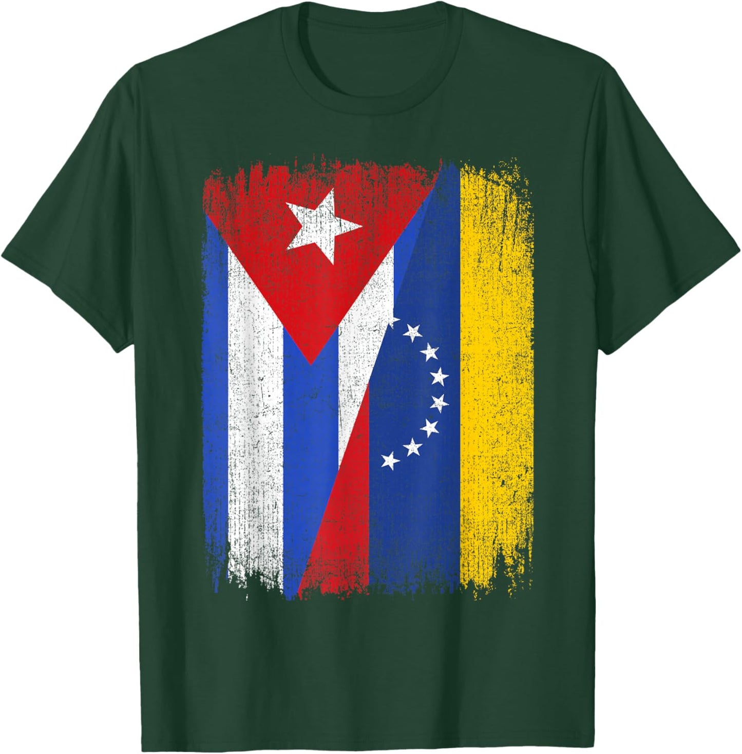 Half Cuba Venezuela Flag Cuban Venezuelan Pride Roots T-Shirt - T-Shirt | Forest