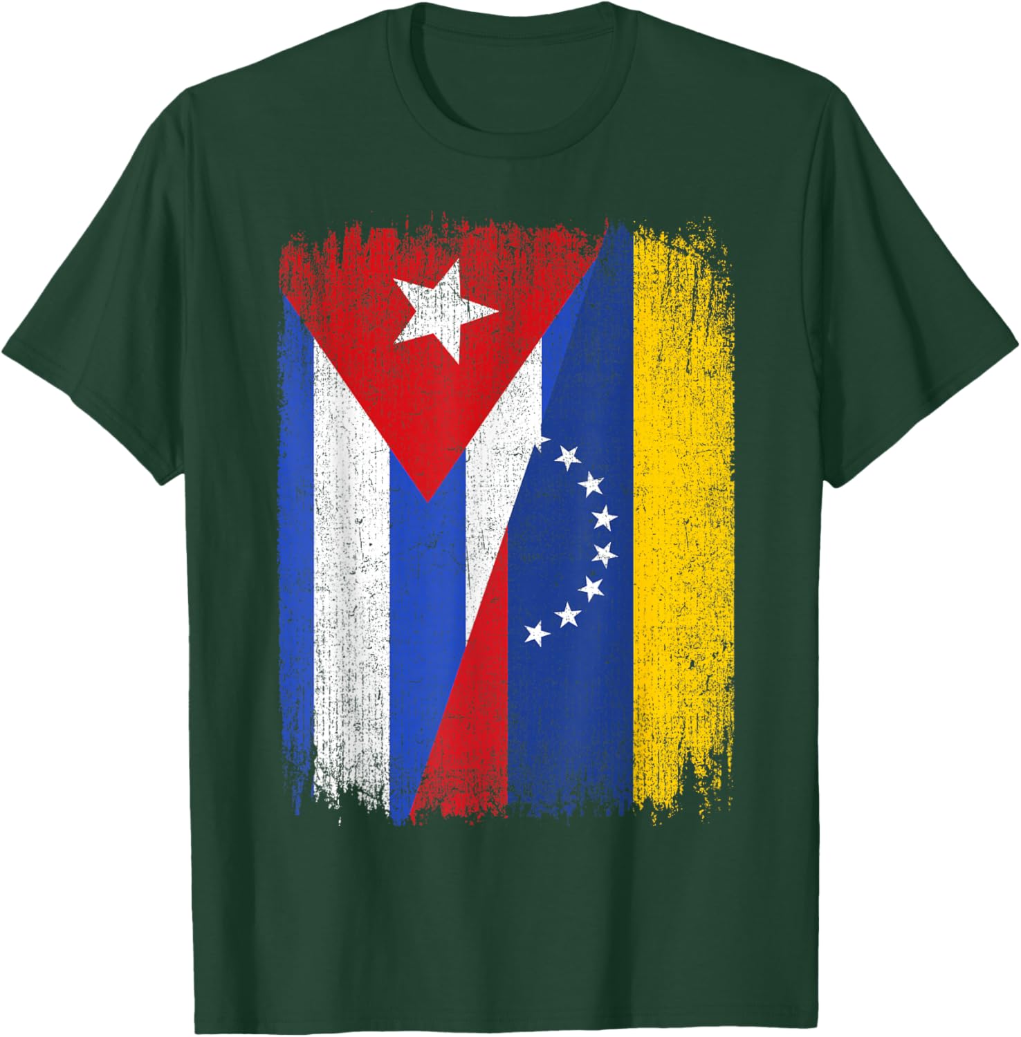 Half Cuba Venezuela Flag Cuban Venezuelan Pride Roots T-Shirt - T-Shirt | Forest