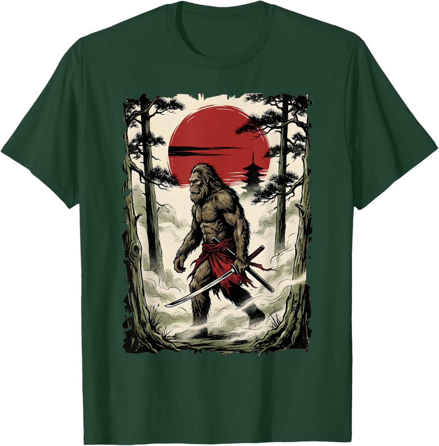 Samurai Bigfoot Warrior Japanese Art Anime Bigfoot Samurai T-Shirt - T-Shirt | Forest