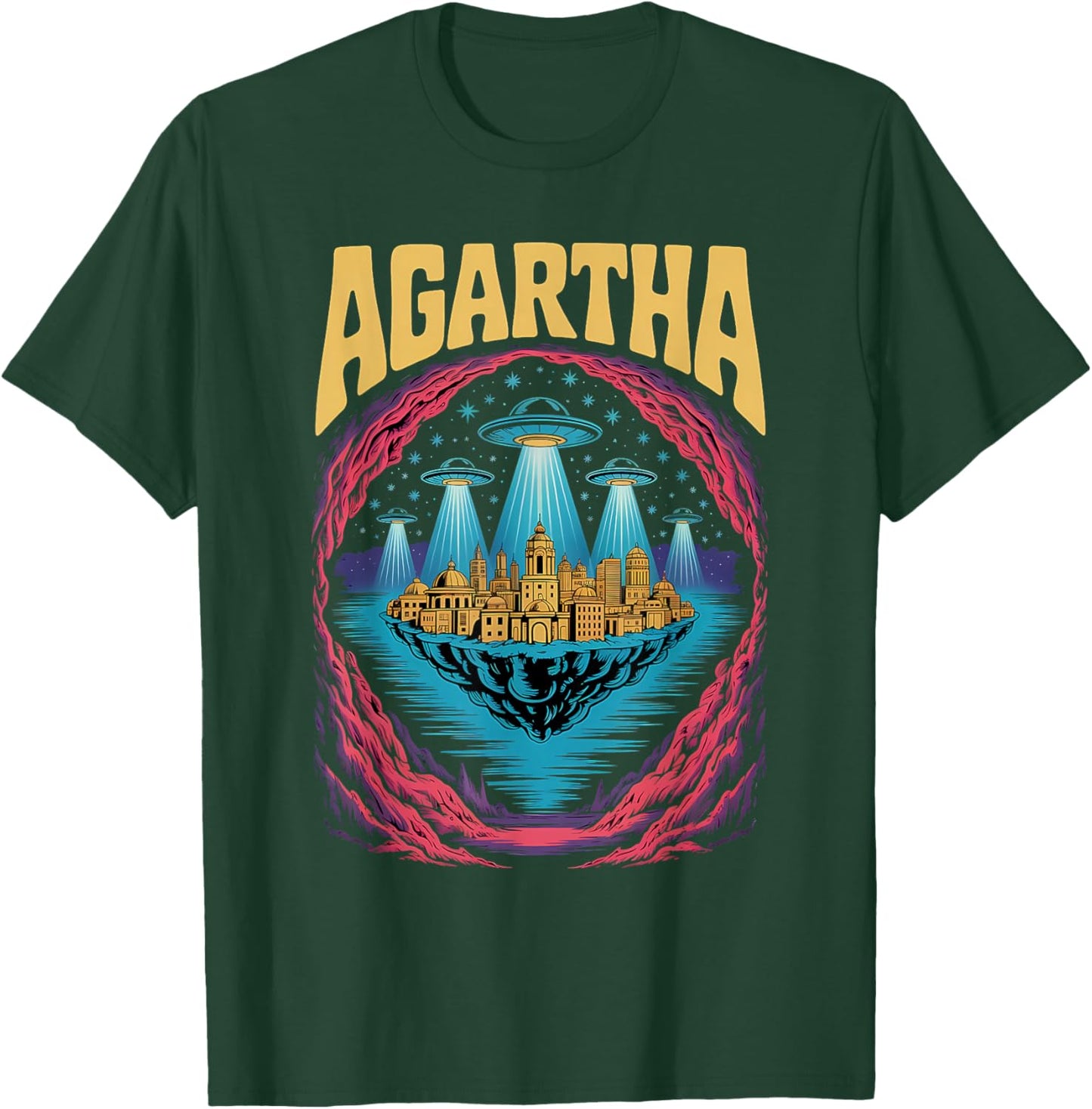 Agartha City UFO Underground Hidden World Sci Fi Mystic T-Shirt - T-Shirt | Forest