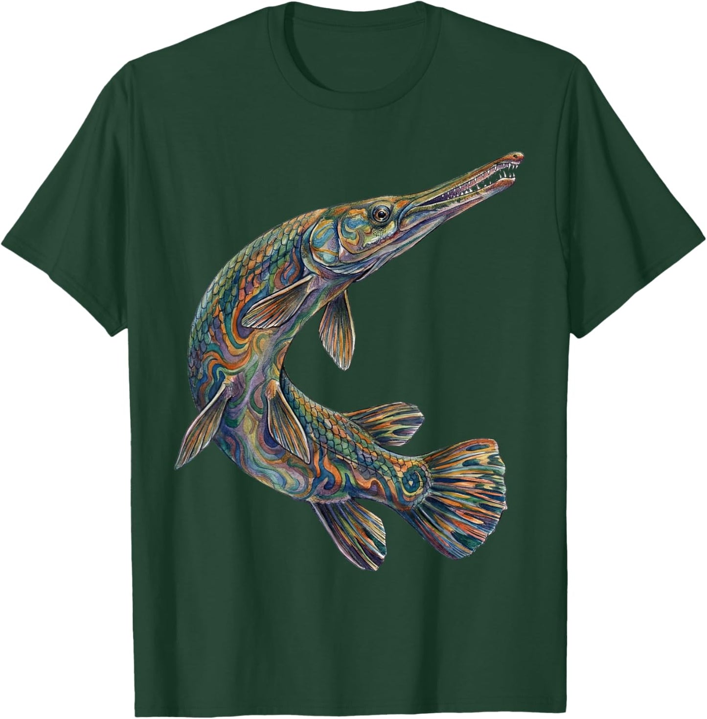 Gar Fish Abstract Aquatic Art Freshwater Biology Art T-Shirt - T-Shirt | Forest