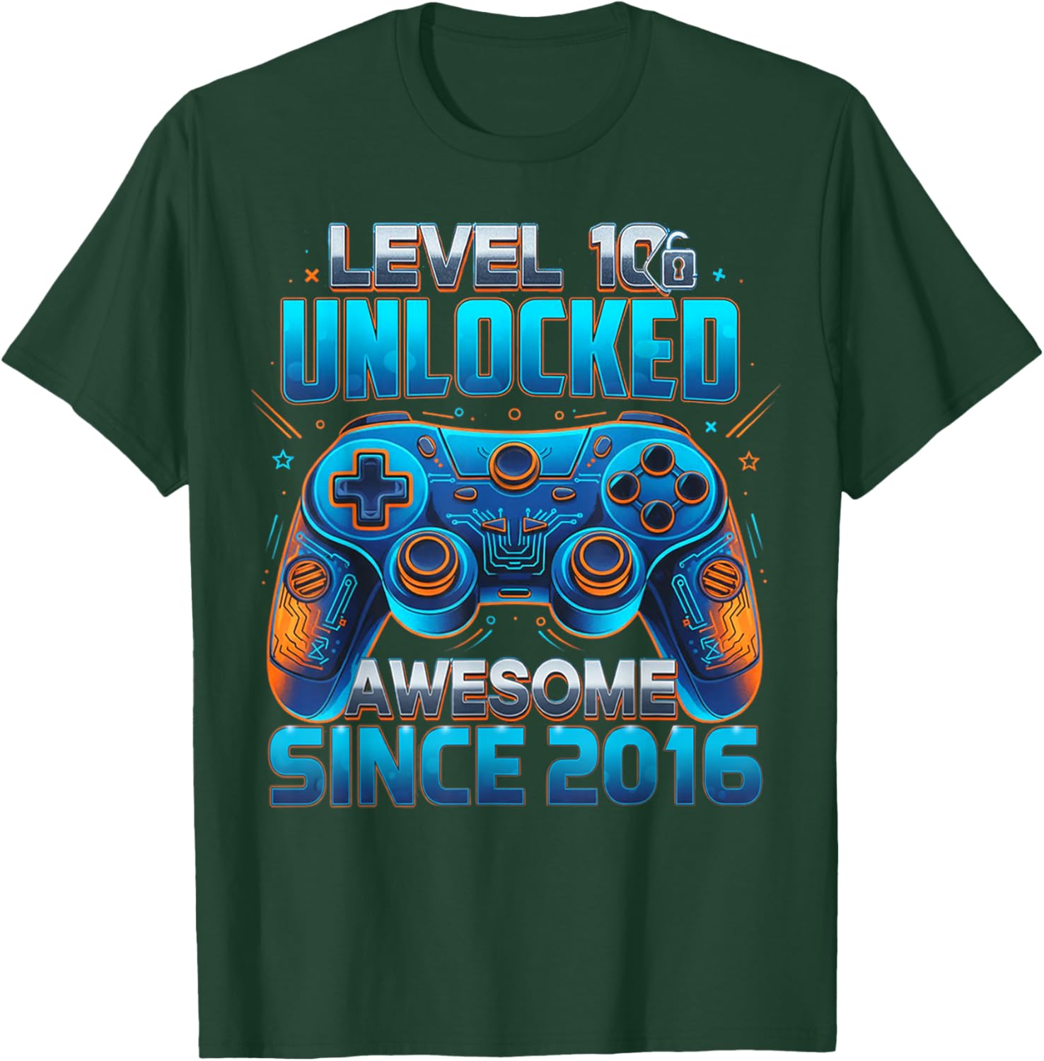 Level 10 Unlocked Awesome Since 2016 10th Birthday Gaming T-Shirt - T-Shirt | Forest