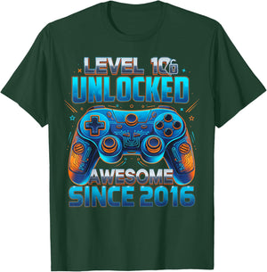 Level 10 Unlocked Awesome Since 2016 10th Birthday Gaming T-Shirt - T-Shirt | Forest