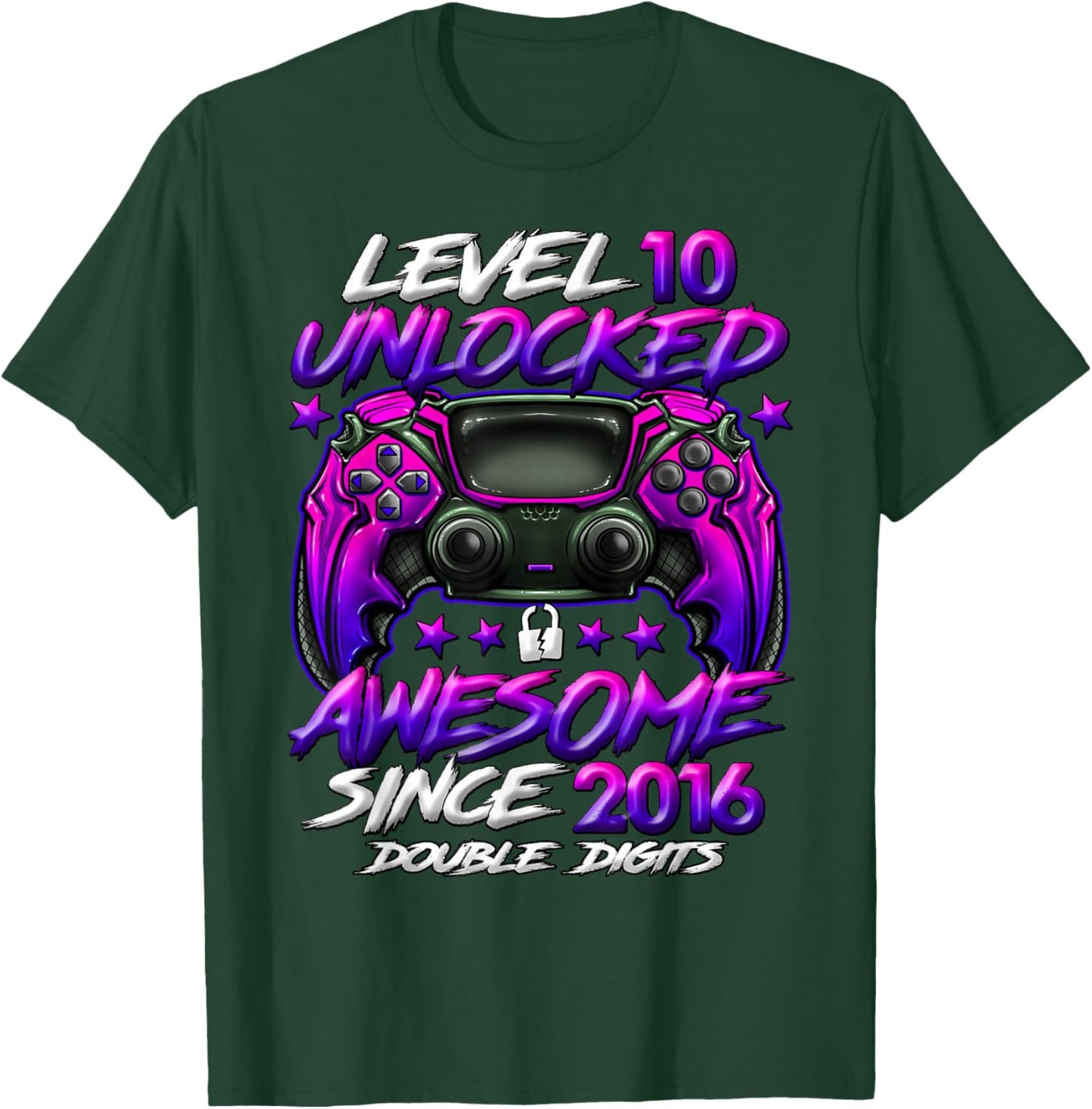 Official Double Digits Level 10 Unlocked 10th Birthday Boy T-Shirt - T-Shirt | Forest