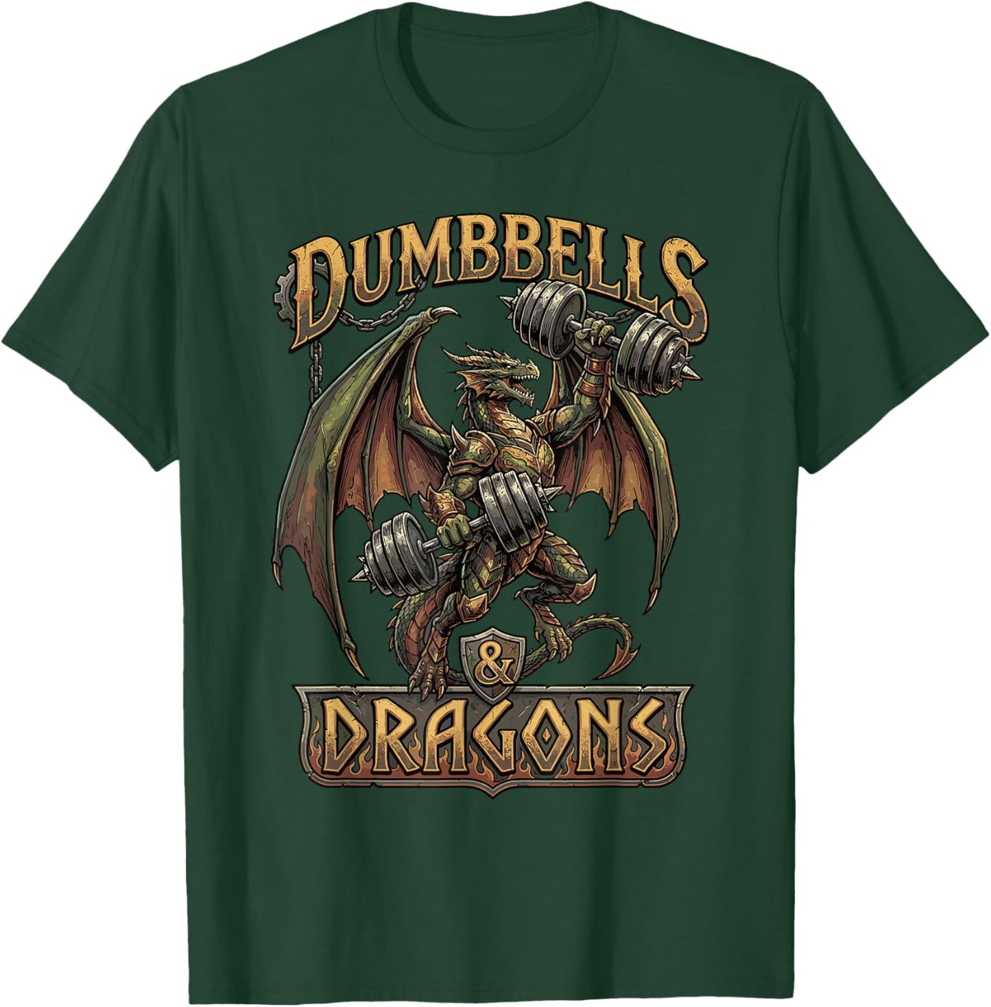 Dumbbells and Dragons Fantasy Gym Gamer Workout T-Shirt - T-Shirt | Forest