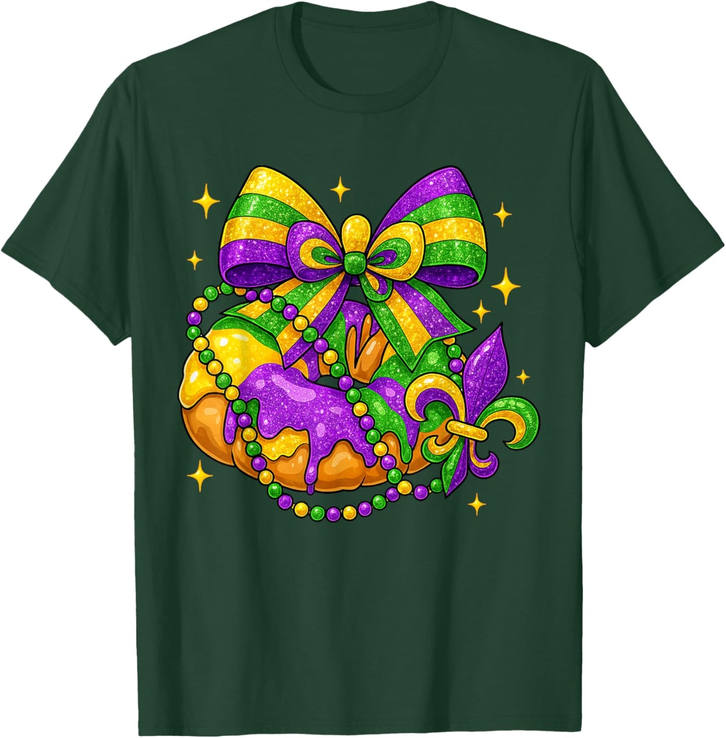 Mardi Gras King Cake Season Coquette Bow Fleur De Lis T-Shirt - T-Shirt | Forest