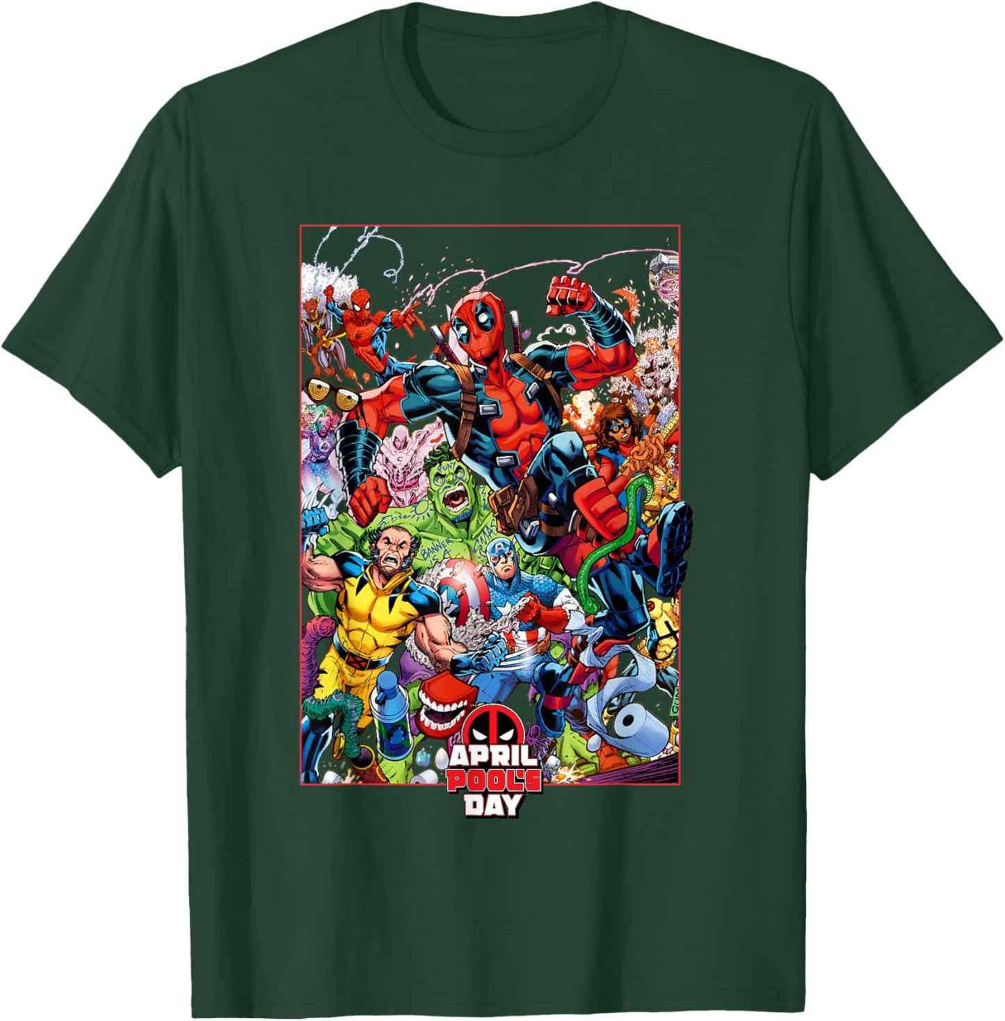Marvel Comics Deadpool April Pool’s Day Hero Group Poster T-Shirt - T-Shirt | Forest